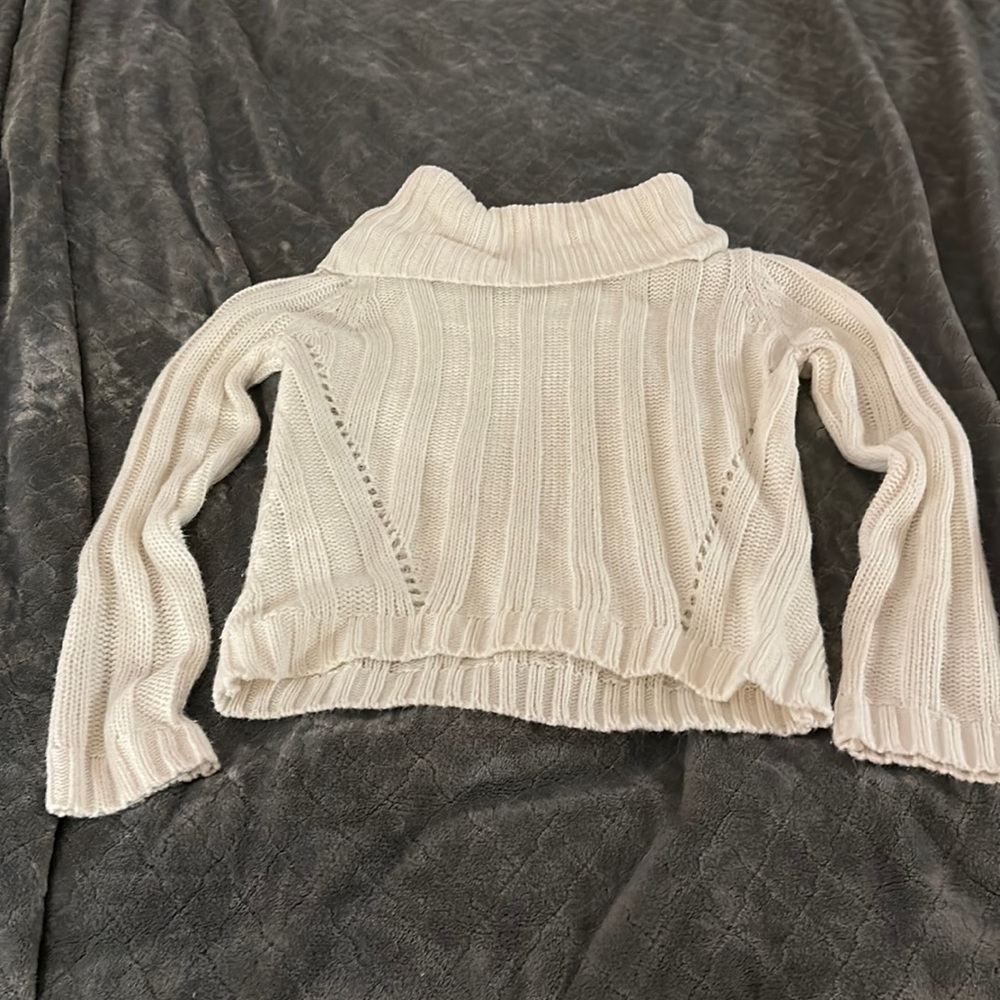 White knit sweater, high neck, size small